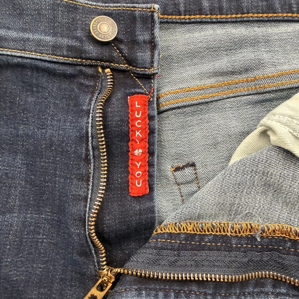 Lucky Brand Classic Straight Jeans Men's 38x30 Actual 38x27 Distressed Blue - Picture 2 of 6